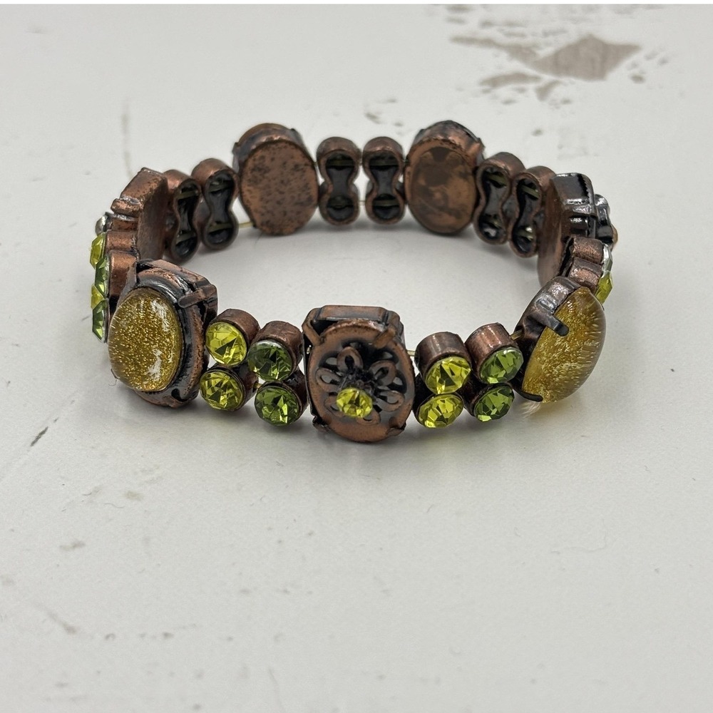 Bracelet‎ Multicolor Glass Rhinestone Beaded Stretch Copper Tone Womens Jewelry